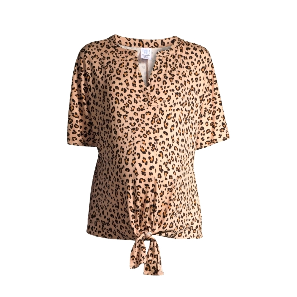 Time and Tru Leopard Print Tie Front Maternity Top NWT Tan Brown Black Size L